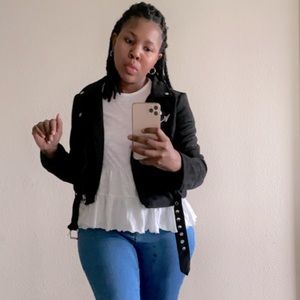 ❤️Black Label Cropped Faux Suede Moto Jacket